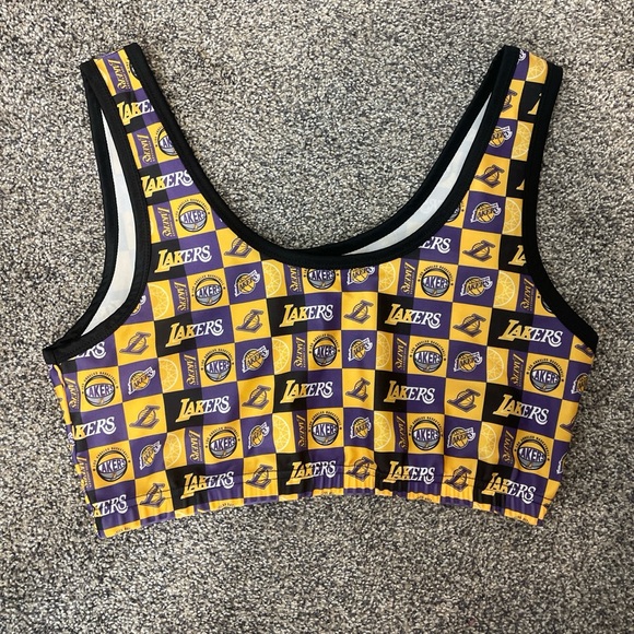 NWOT NBA Ultra Game Women's Lakers Basketball Logo Pattern Yellow Sports Bra XL - Picture 2 of 7